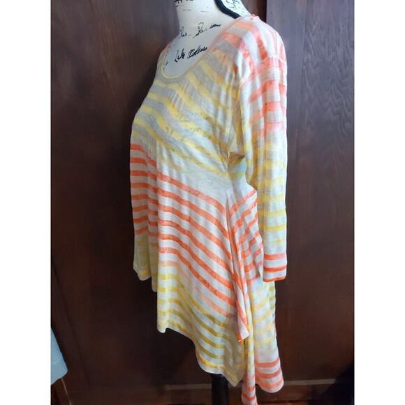 Sundance Lightweight Burnout Yellow Orange Stripe Tunic Top Sharkbite Sz Small - Picture 4 of 5